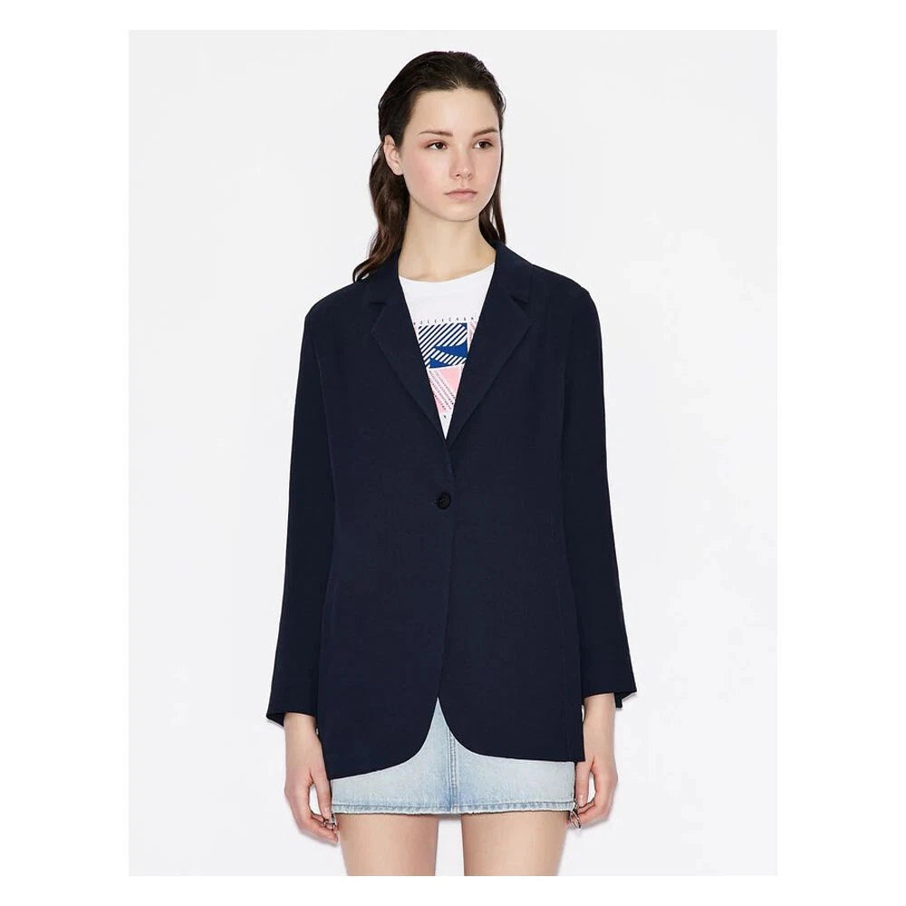 ARMANI EXCHANGE Women's Breasted Fluid Crepe Single Button Blazer, Blueberry, 10