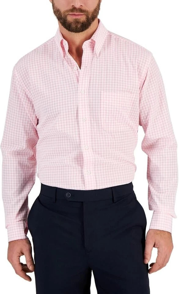 Club Room Mens Gingham Button Down Dress Shirt Orchid Pink (XL 17.5 36-37)