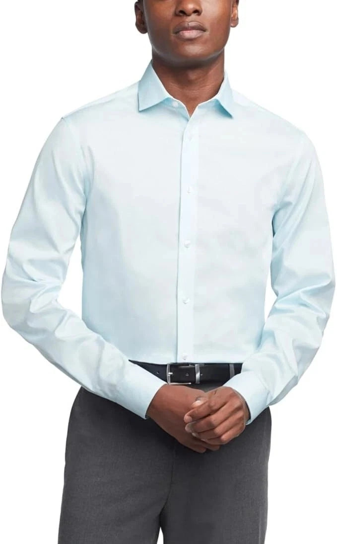$85 Calvin Klein Men's Regular Fit Non Iron Dress Shirt, Mint Julip, L 16 32-33
