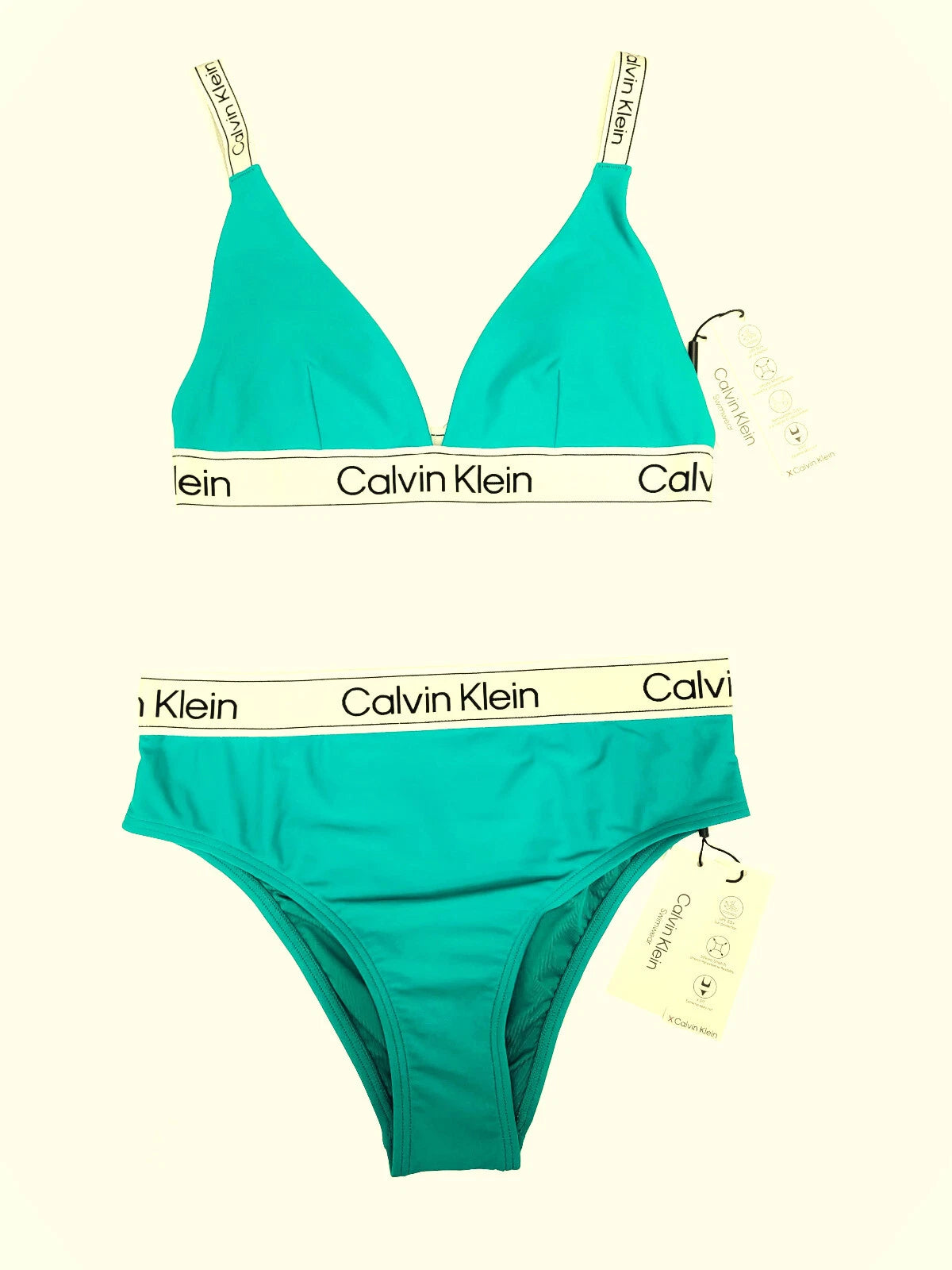 $116 Calvin Klein Swimwear Women UPF50+ Triangle Bikini Top/Bottom Turquoise S