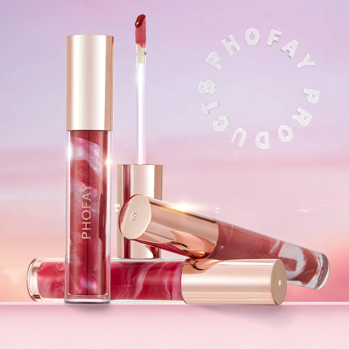 PHOFAY Rose Blooming Hydrating Lip Gloss – Moisturizing Shiny Non-Sticky