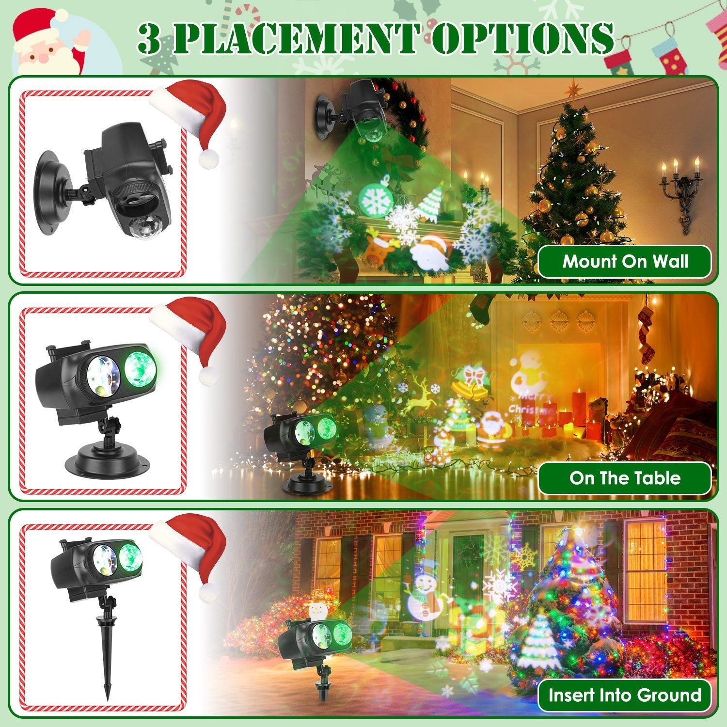 2 In 1 Holiday Projector Light Projection Lamp Indoor Outdoor With 10-Color Ocean Wave 10 HD Slides 3 Bases Remote Control For New Year Valentine's Day Christmas Halloween Thanksgiving Easter