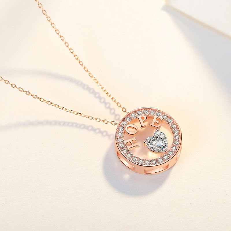 Women Hope Pendant Necklace 18K Rose Gold Plated 5A CZ Sterling Silver Gift