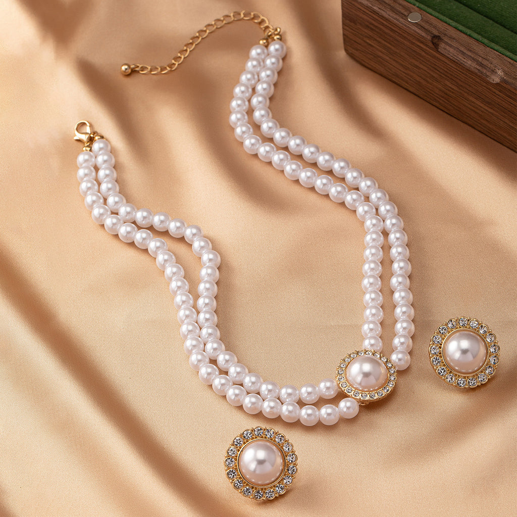 Elegant Pearl Necklace & Earrings Set – Classic Fashion Jewelry Gift for Women