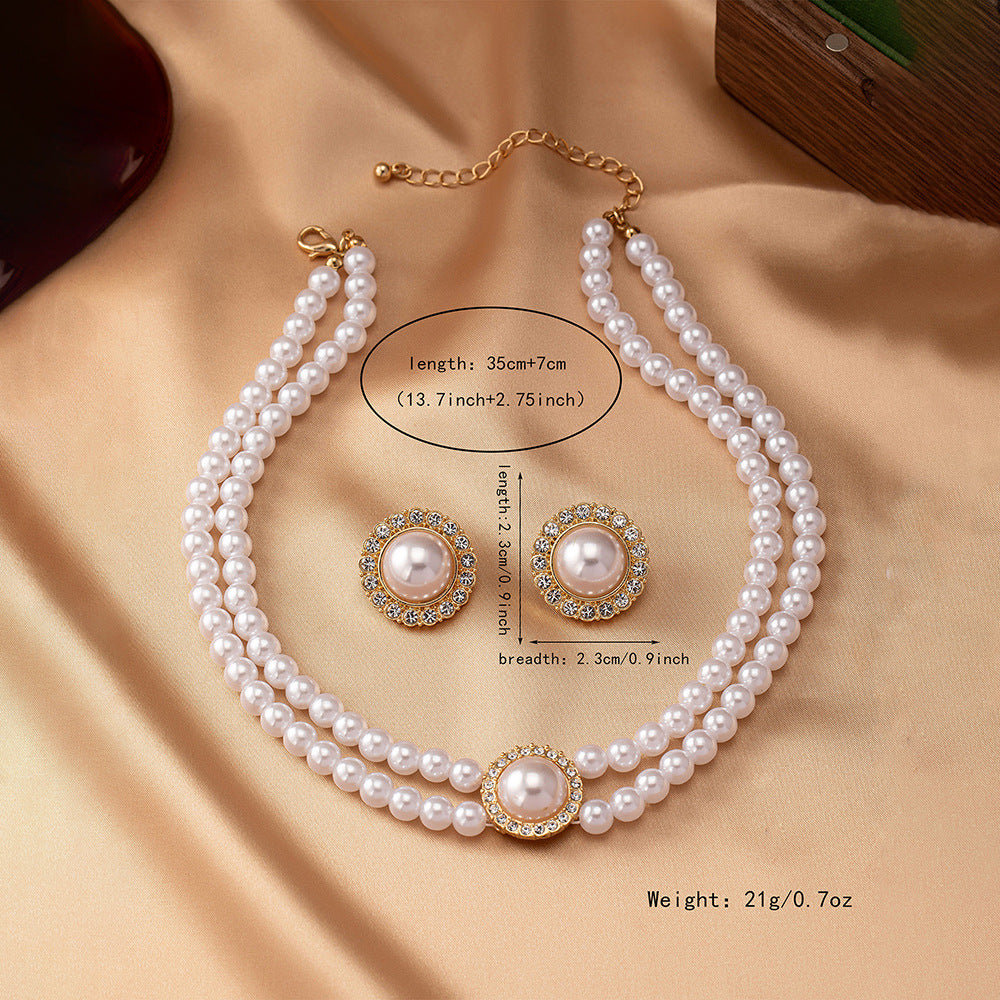 Elegant Pearl Necklace & Earrings Set – Classic Fashion Jewelry Gift for Women