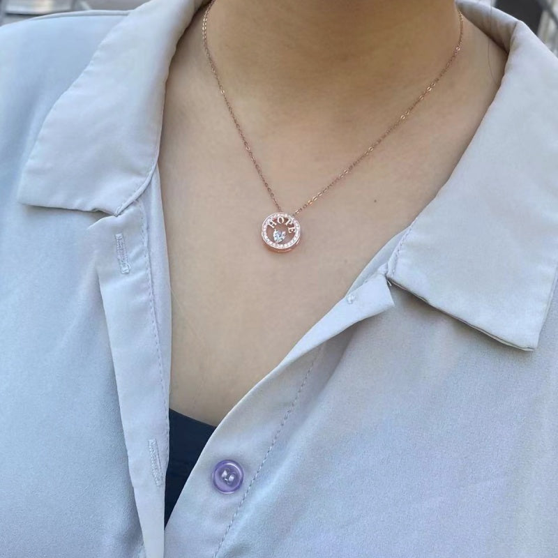 Women Hope Pendant Necklace 18K Rose Gold Plated 5A CZ Sterling Silver Gift
