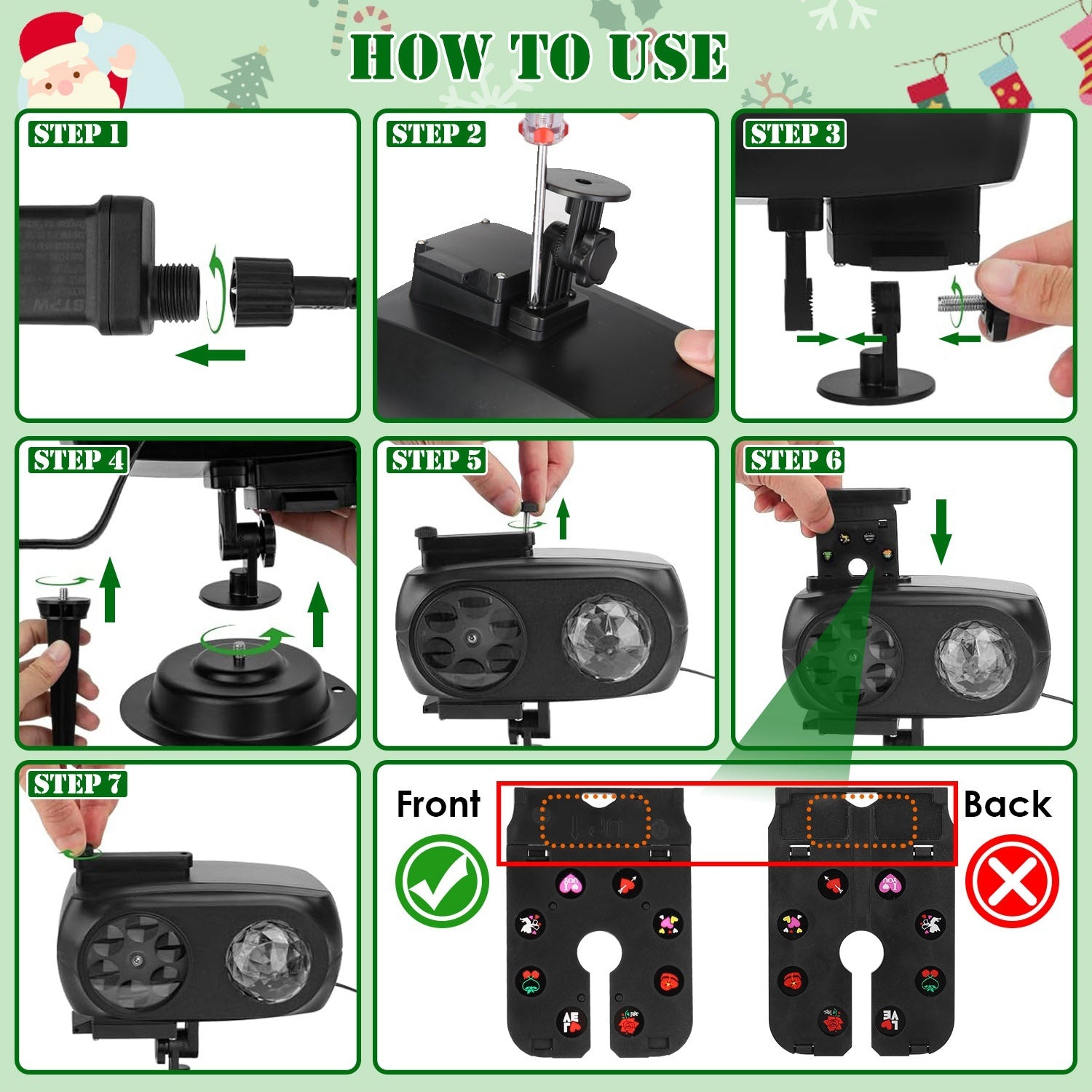 2 In 1 Holiday Projector Light Projection Lamp Indoor Outdoor With 10-Color Ocean Wave 10 HD Slides 3 Bases Remote Control For New Year Valentine's Day Christmas Halloween Thanksgiving Easter