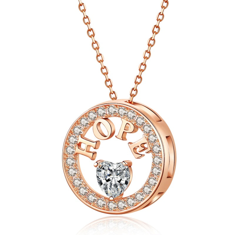 Women Hope Pendant Necklace 18K Rose Gold Plated 5A CZ Sterling Silver Gift