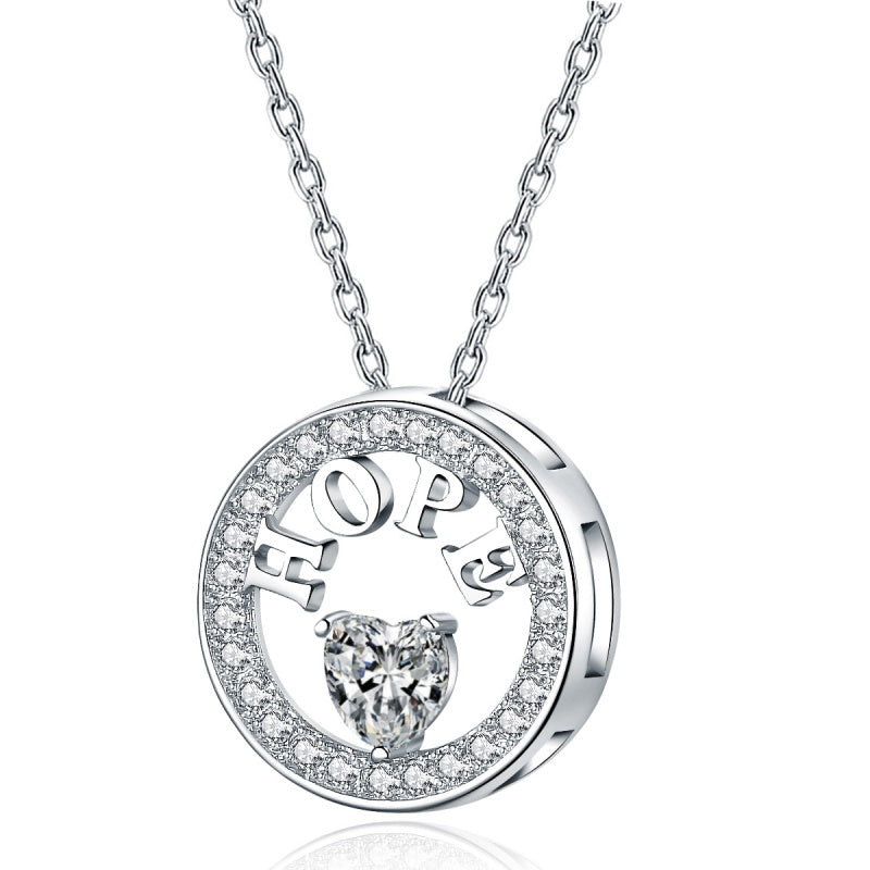 Women Hope Pendant Necklace 18K Rose Gold Plated 5A CZ Sterling Silver Gift