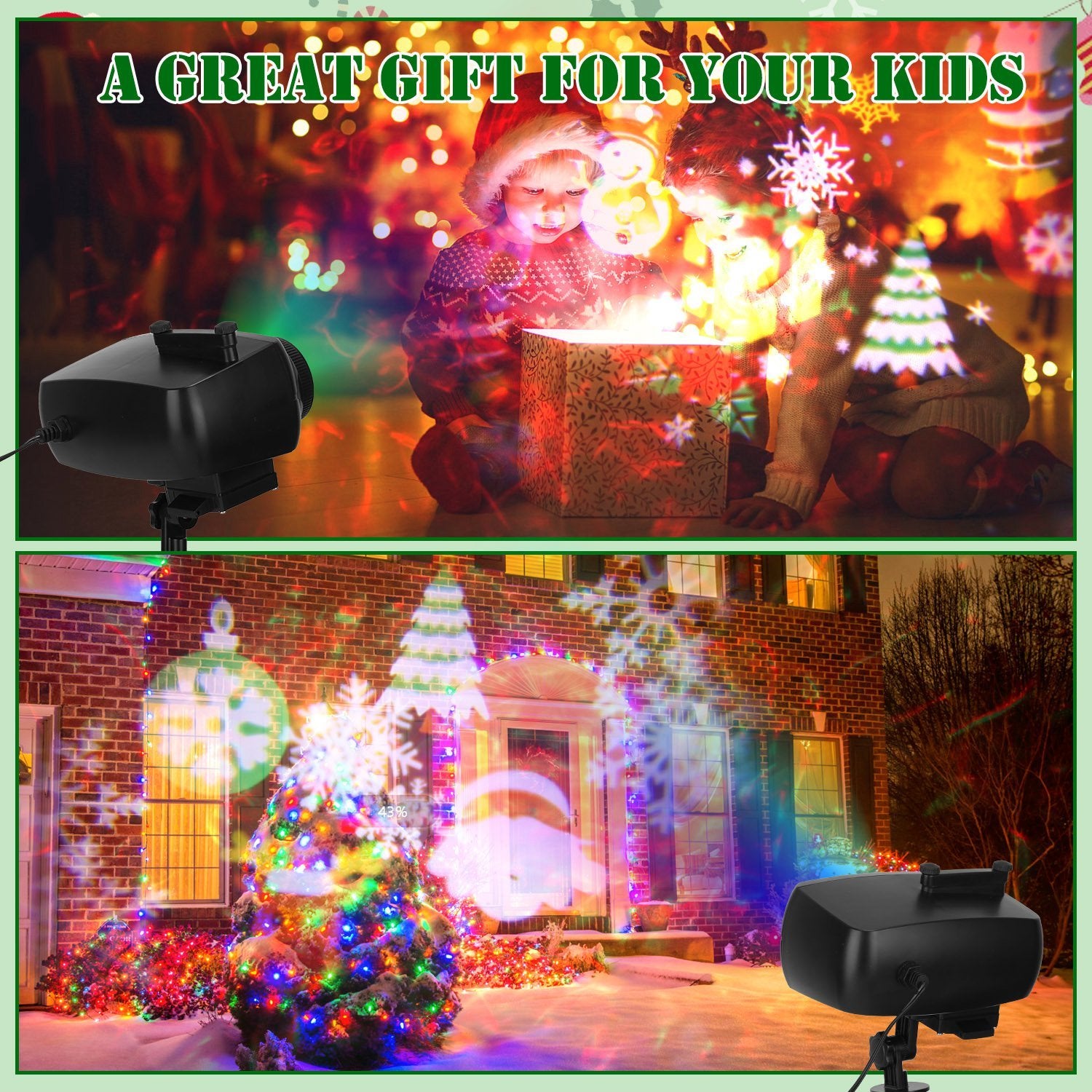 2 In 1 Holiday Projector Light Projection Lamp Indoor Outdoor With 10-Color Ocean Wave 10 HD Slides 3 Bases Remote Control For New Year Valentine's Day Christmas Halloween Thanksgiving Easter