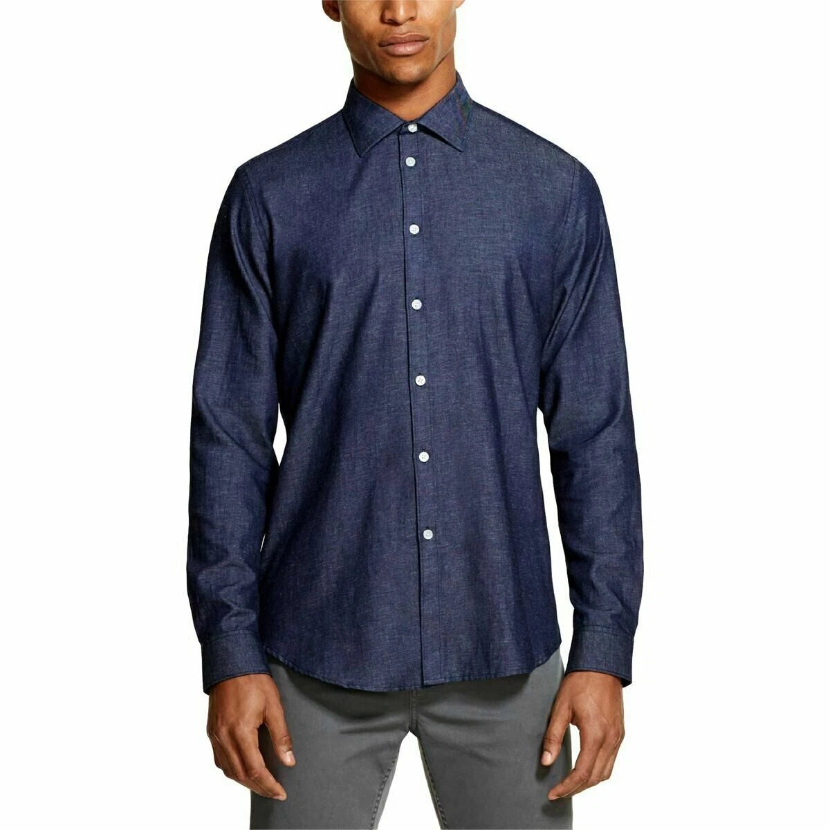 $79.50 DKNY Maritime Blue Twill Front Button Long Sleeve Shirt NEW Small