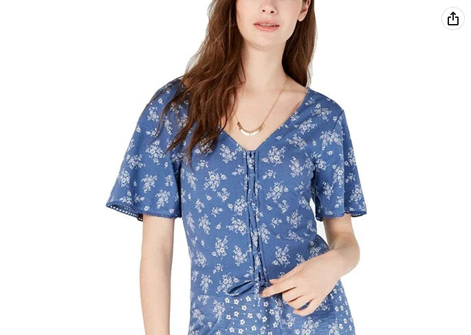 American Rag Womens Lace Up Short Crop Top Blue M