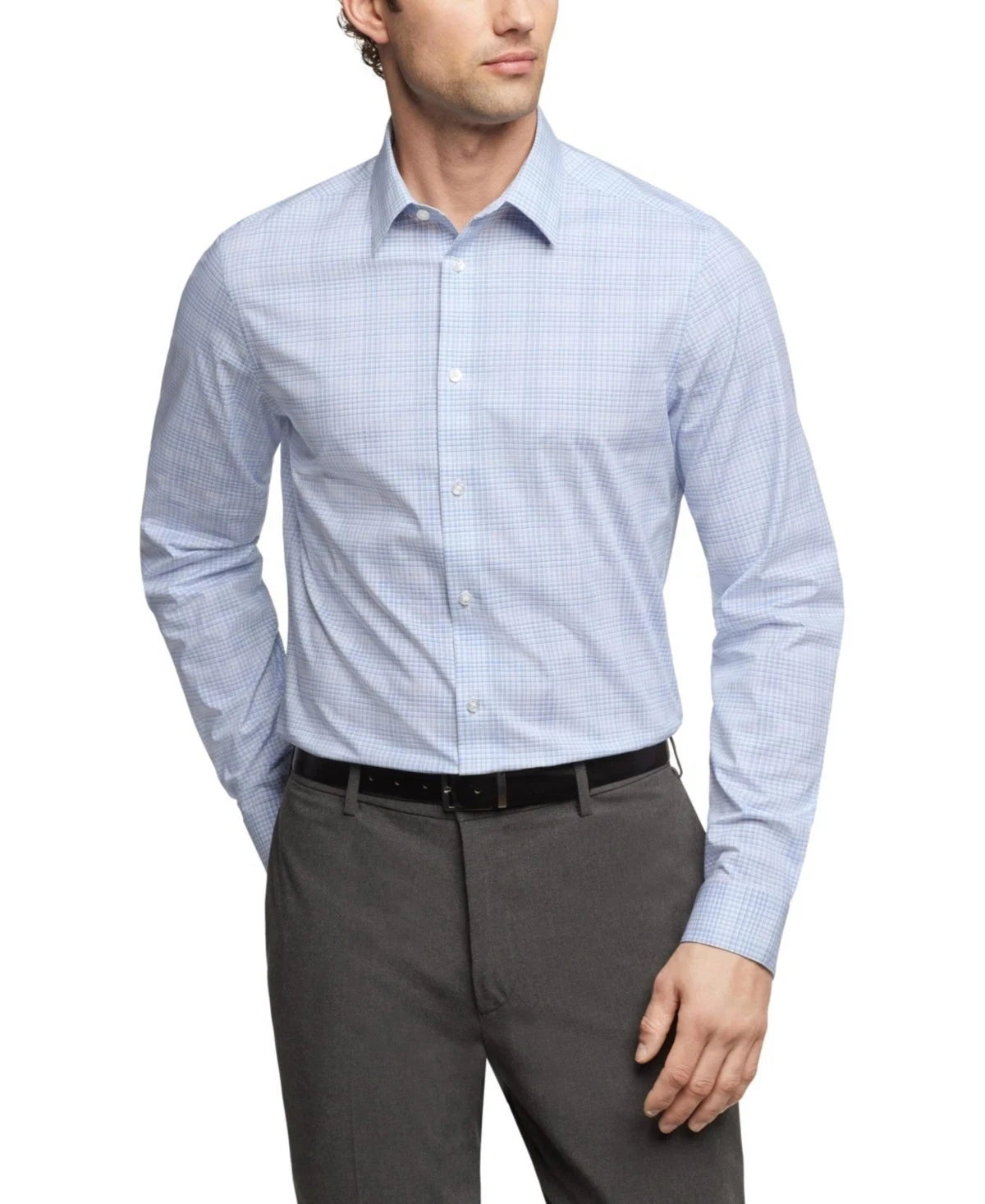 Calvin Klein Men's Dress Shirt Steel+ Regular Fit Navy Blue Multi XL 17.5 34-35