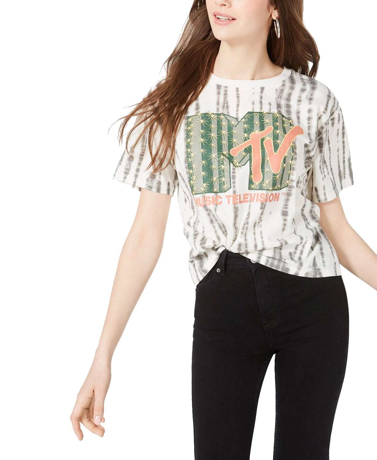 Love Tribe Juniors' MTV Cropped Graphic T-Shirt (Snow White Bamboo Wash, S)
