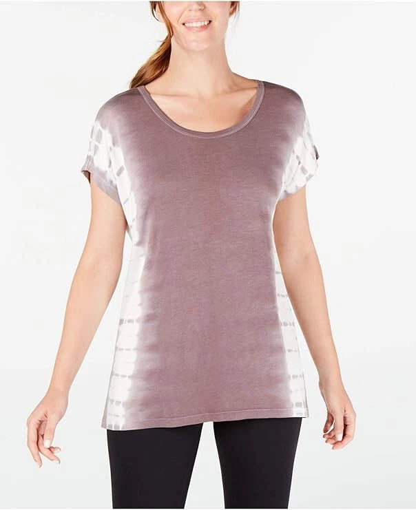 Ideology Womens Tie-Dye Casual T-Shirt Purple XS