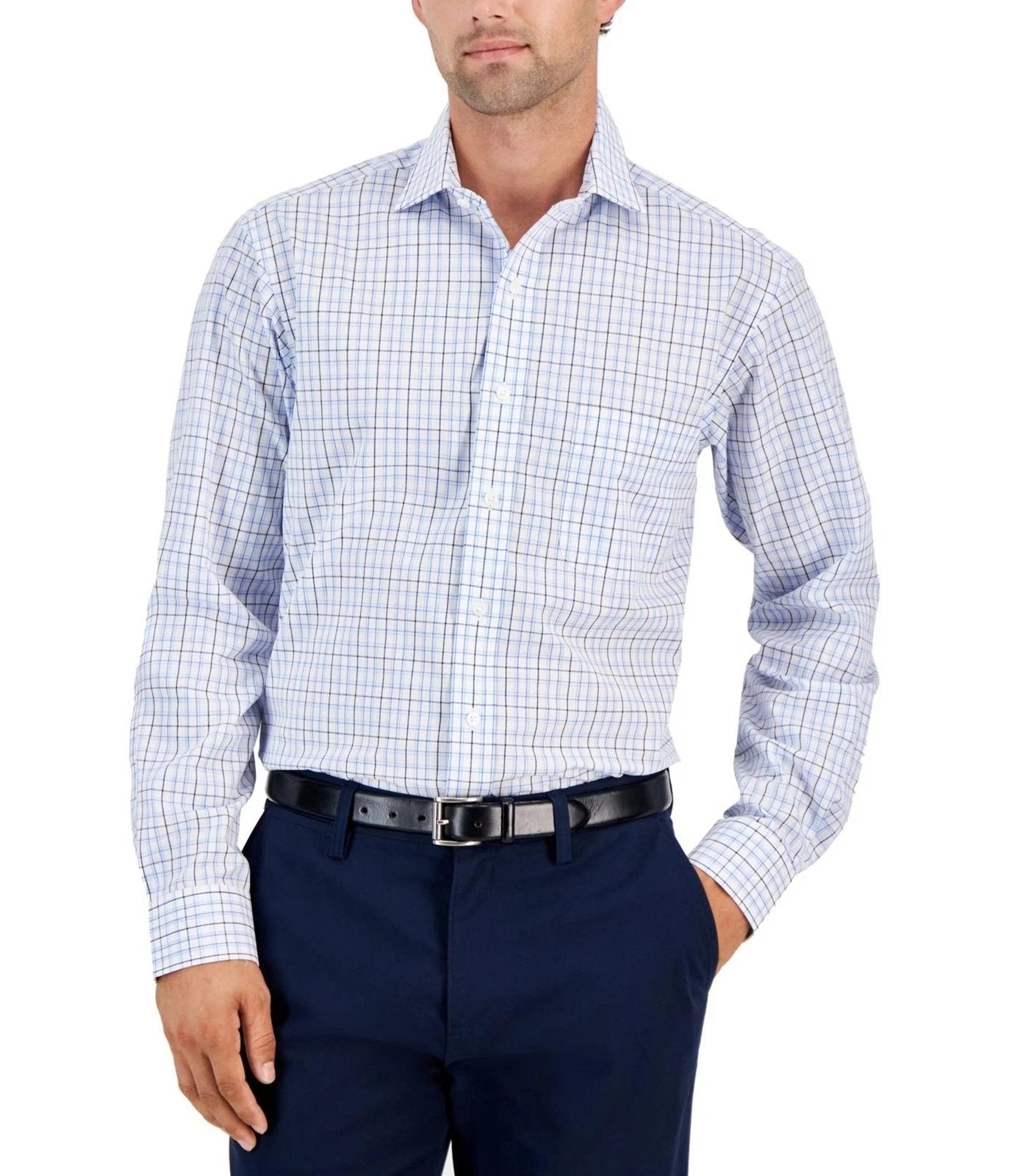 $60 Club Room Performance Plaid Dress Shirt 100% Cotton Multicoloured 17.5 32-33