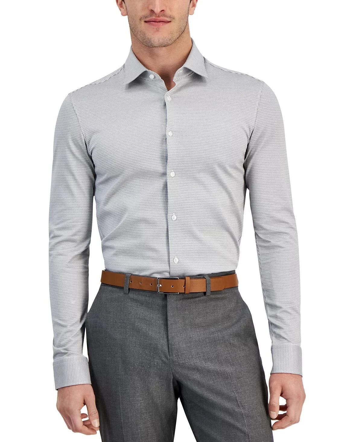 $118 Hugo Boss Men's 100% Cotton Kenno Slim-Fit Dress Shirt Grey, XL 17.5"/44