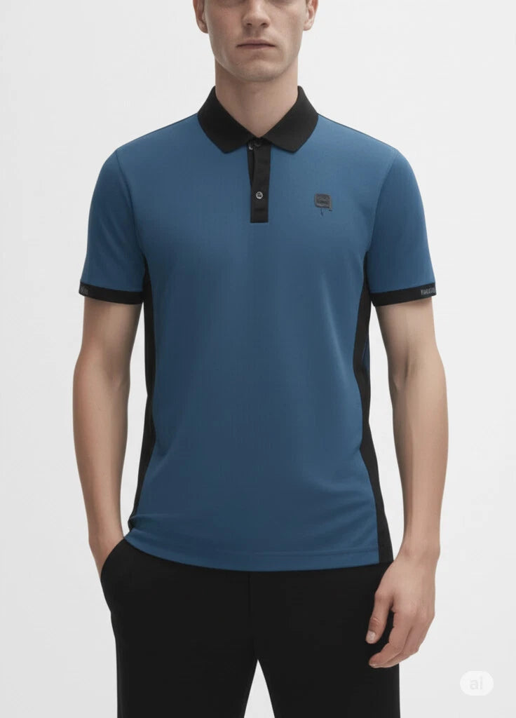 $119 Karl Lagerfeld Men's Navy Blue Polo Shirt with Black Trim Size 2XL