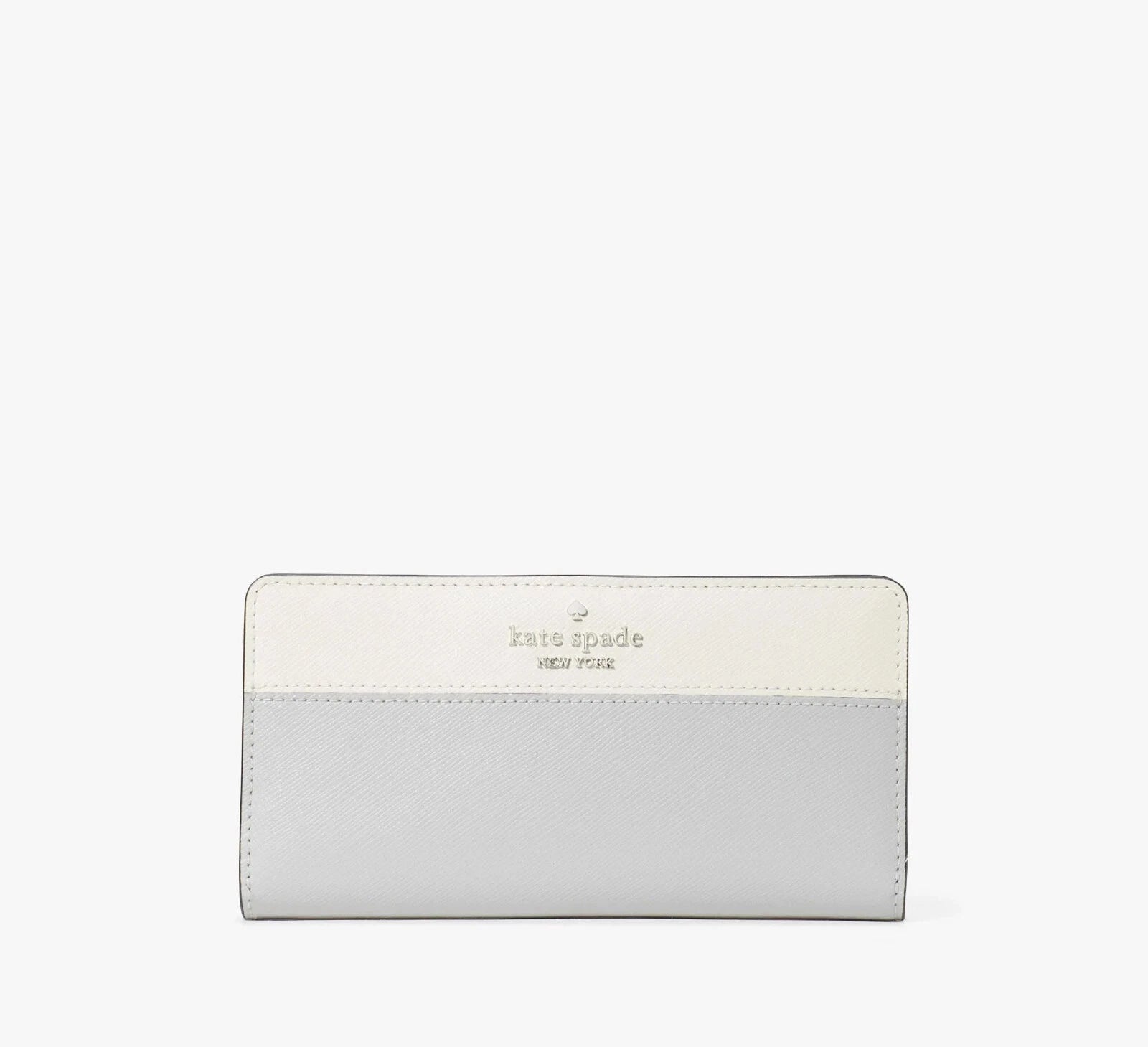 $179 Kate Spade Madison Large Slim Bifold Wallet, Platinum Gray