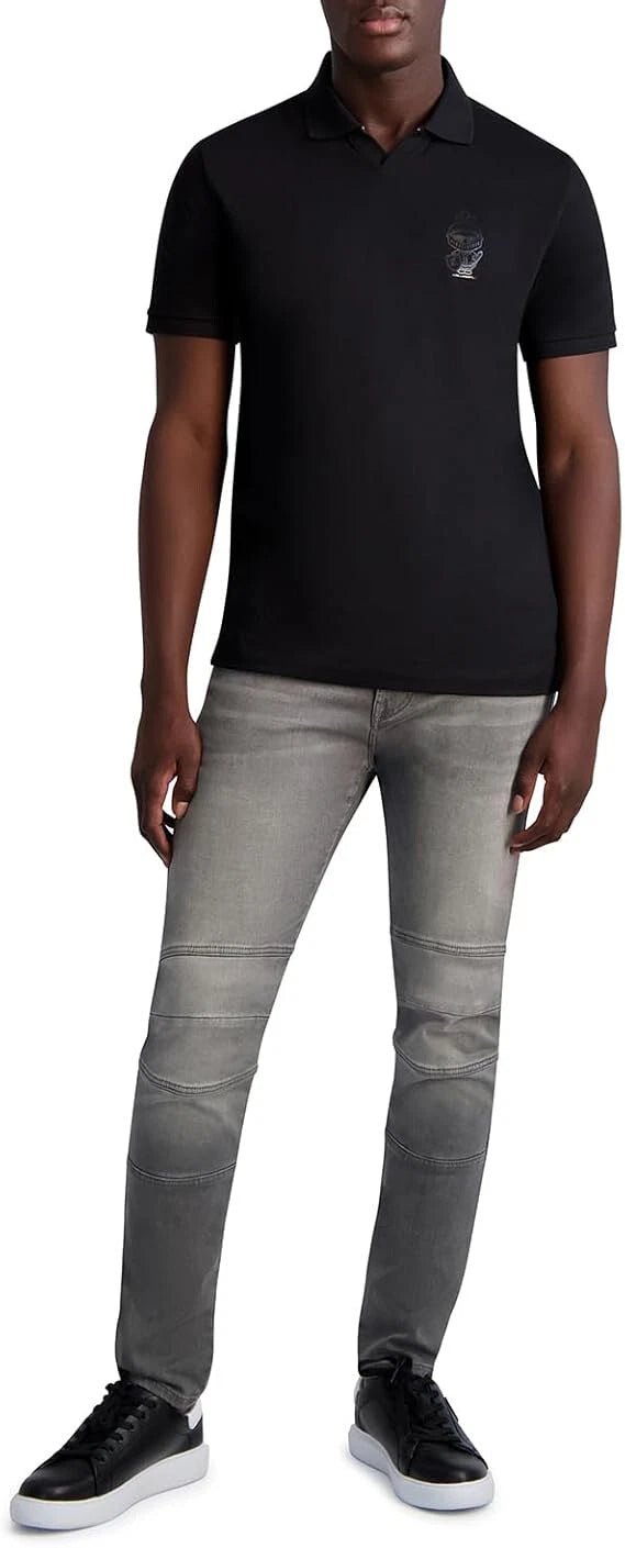 $119 Karl Lagerfeld Paris Men's Karl Armour Johnny Collar Polo, Black - Large