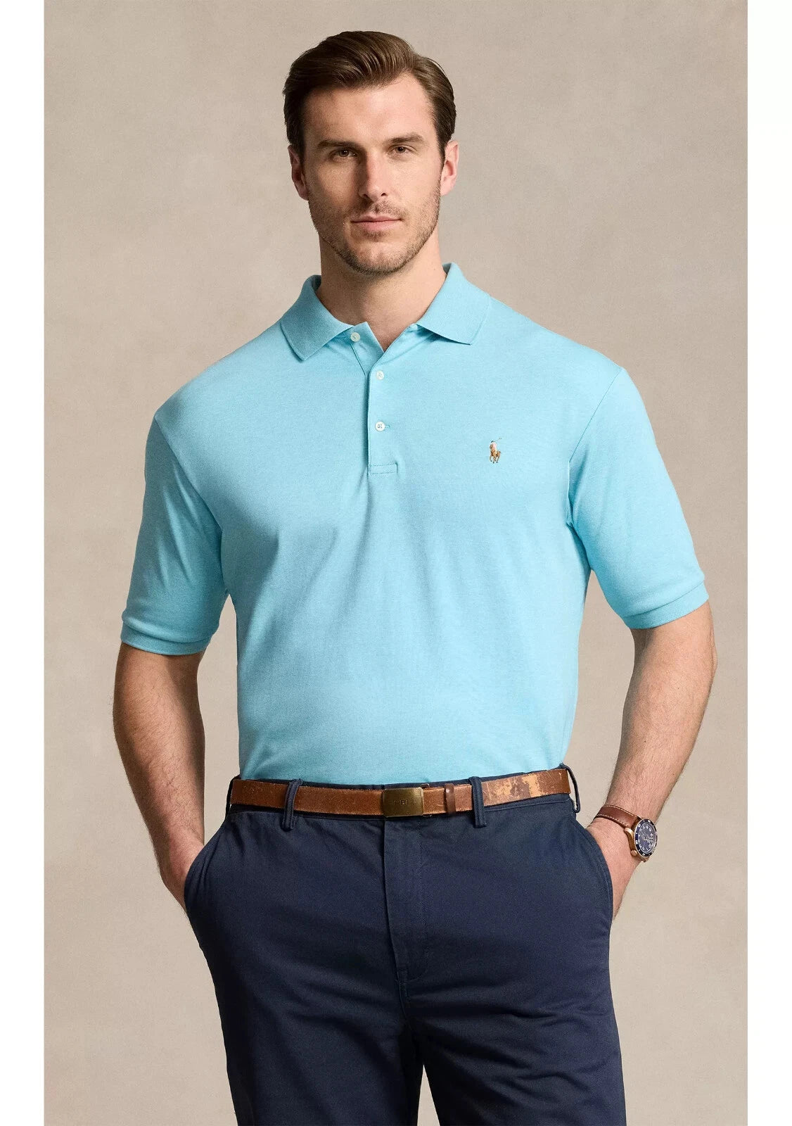 $125 Polo Ralph Lauren Big & Tall Soft Cotton Polo Shirt, Blue Heather, 2LT