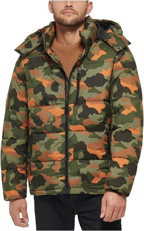 $150 Club Room Men's Stretch Hooded Puffer Jacket, Camouflage,  M