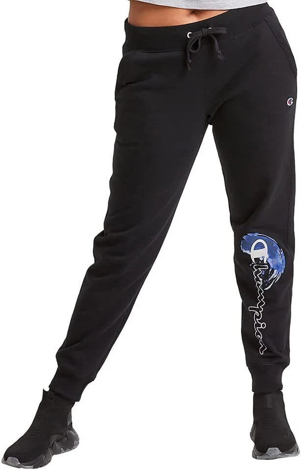 Champion Women's PowerBlend Crushing Wave Script Logo Jogger XL Black