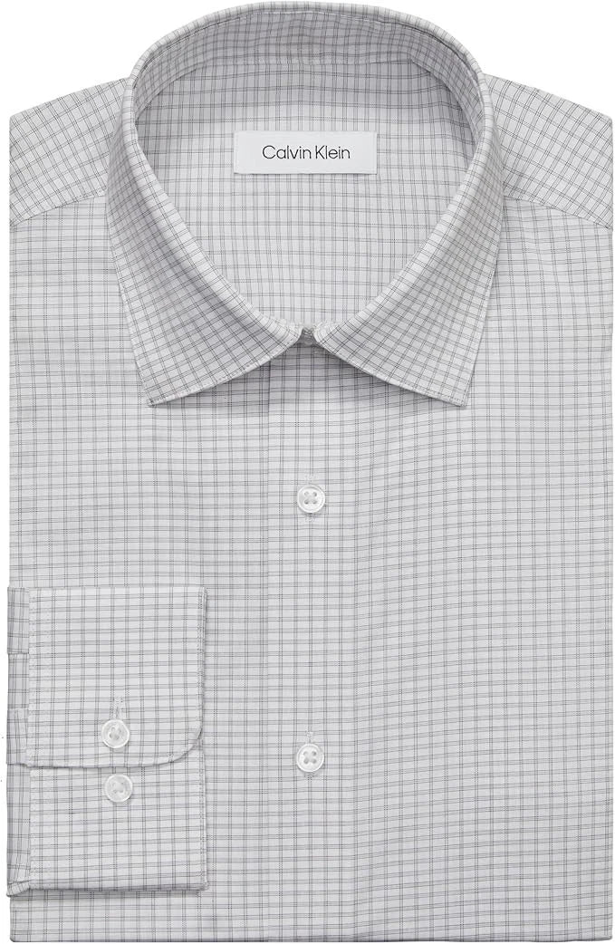 $85 Calvin Klein Dress Shirt Non Iron Stretch Regular Fit Check-Grey 17 32/33