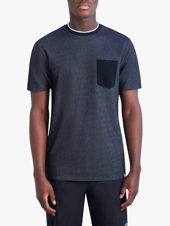Karl Lagerfeld Paris Men's Slim-Fit Textured Pocket T-Shirt, Black XL