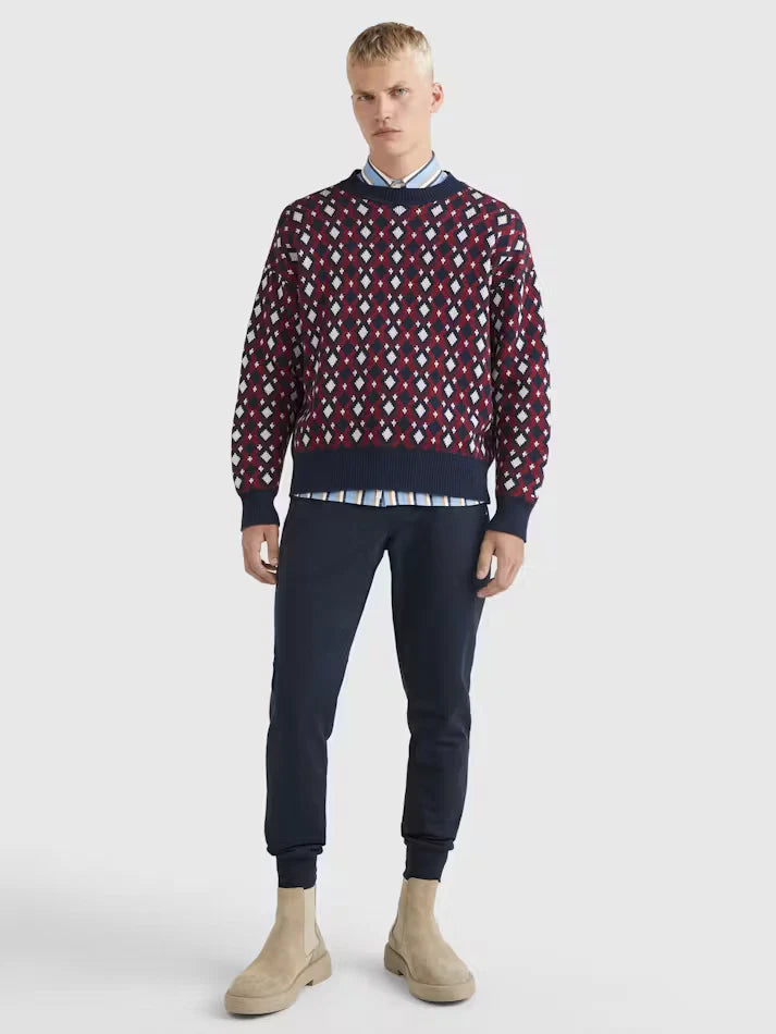 $149 Tommy Hilfiger Men's Geometric Intarsia Oversized Jumper Size L