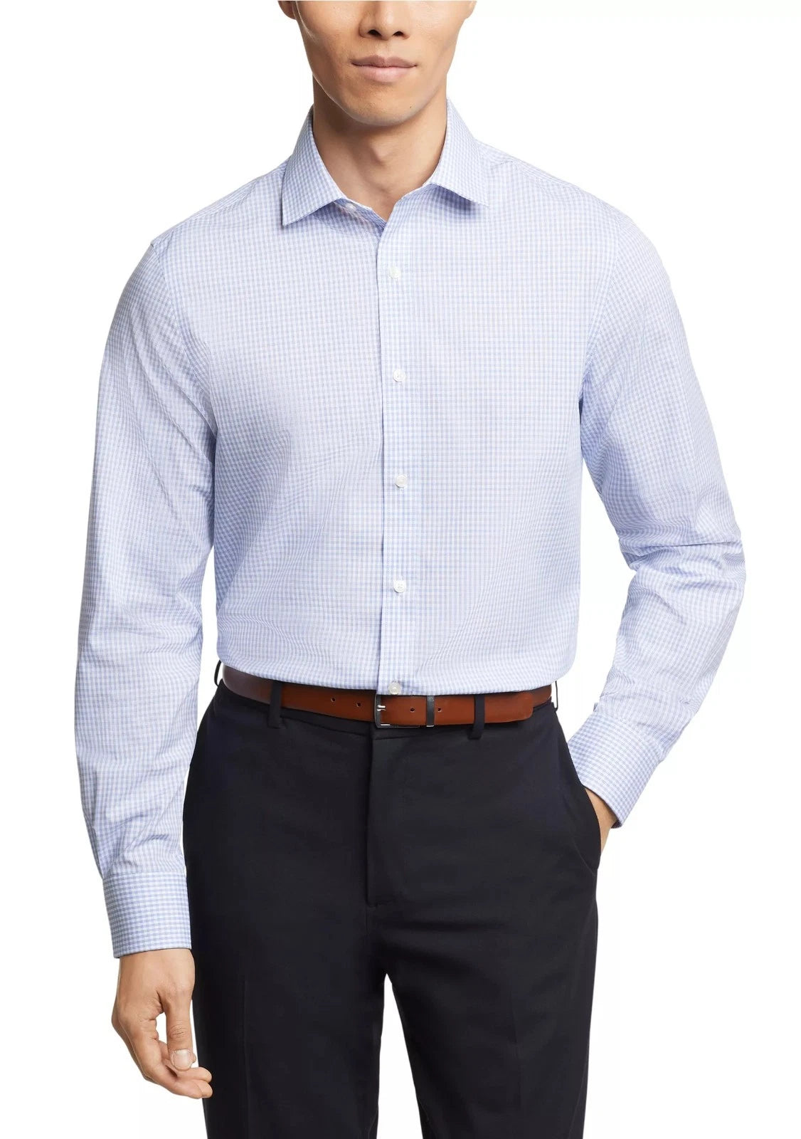 $85 Tommy Hilfiger Men's Dress Shirt Regular Fit, Blue check , 17 in, 34-35