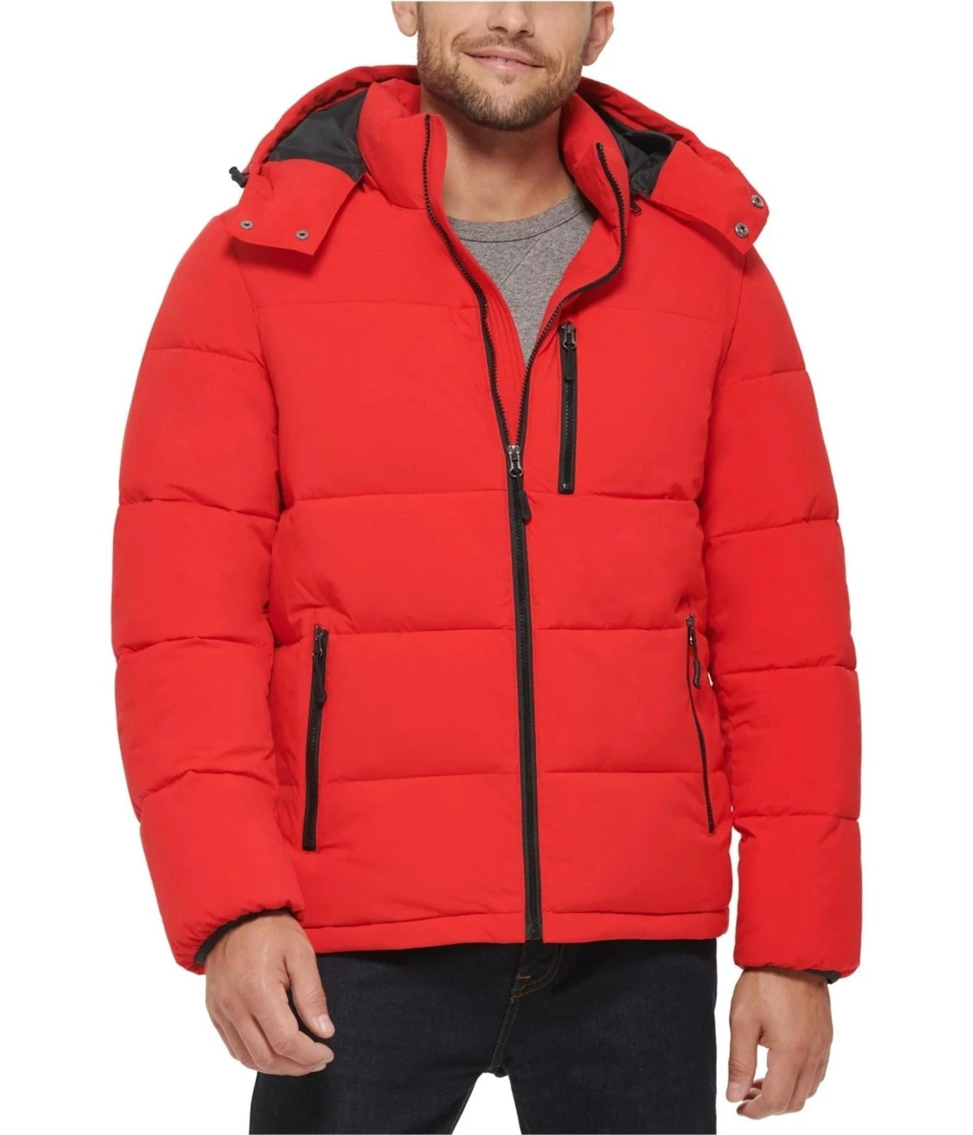 $150 Club Room Men's Stretch Hooded Puffer Jacket, Red,  2XL