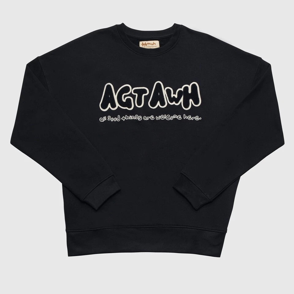 $92 AGTAWH Men's Sweatshirt 100% Cotton French Terry Crew Neck Black L