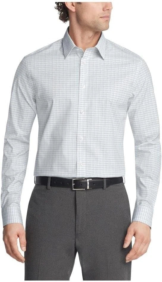 Calvin Klein Men's Dress Shirt Non Iron Stretch Slim Fit Check Aqua 16.5 34/35