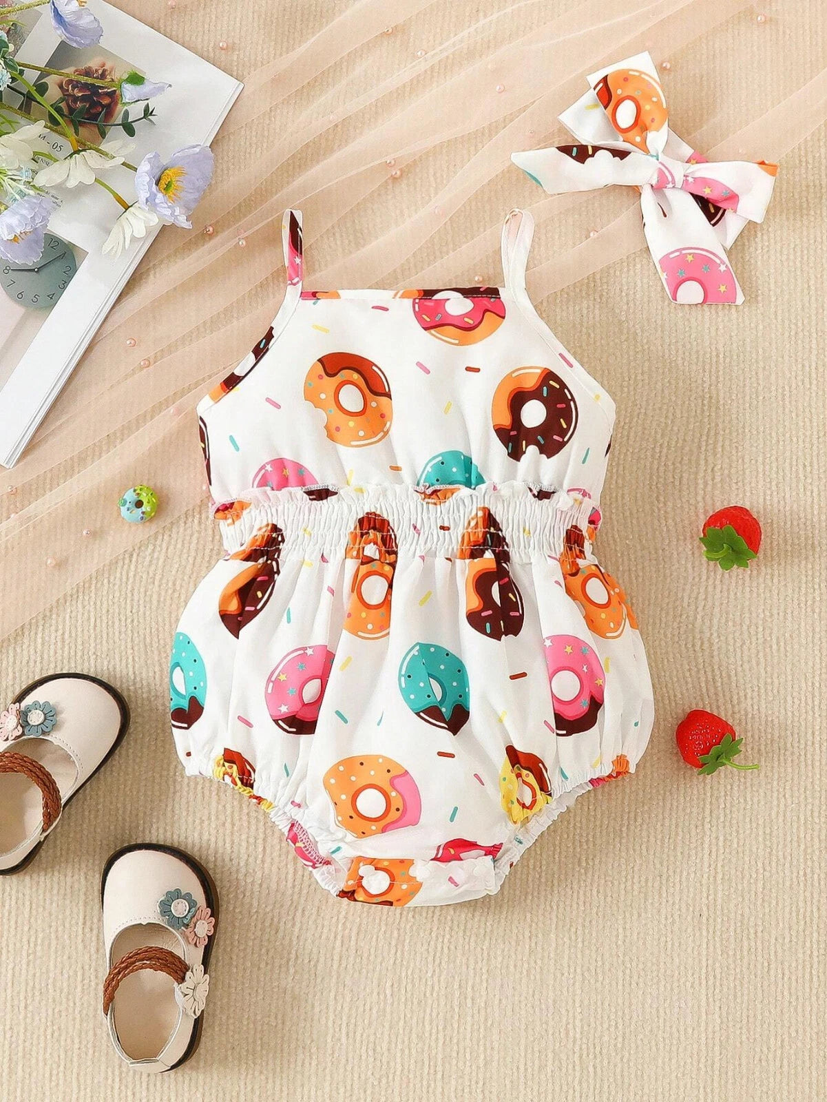Baby Donuts Print Bodysuit & Accessory Headband Size 12-18 Months