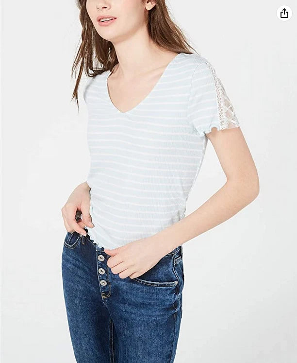 $34.50 American Rag Juniors' Striped Embellished T-Shirt Color: Blue Size: S