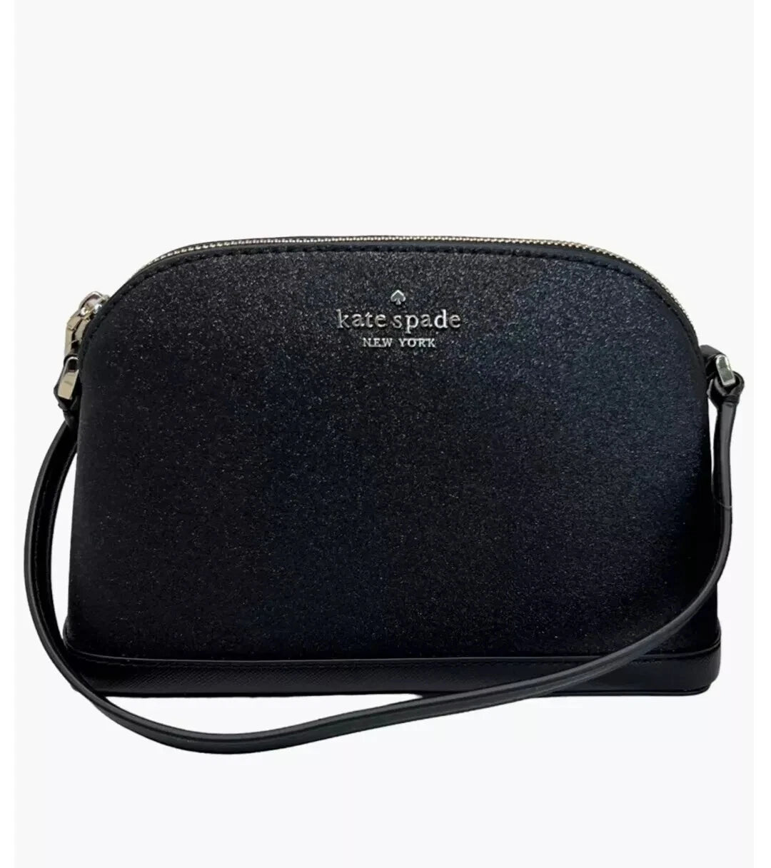 $249 Kate Spade New York Tinsel Small Dome Crossbody in Glitter Black