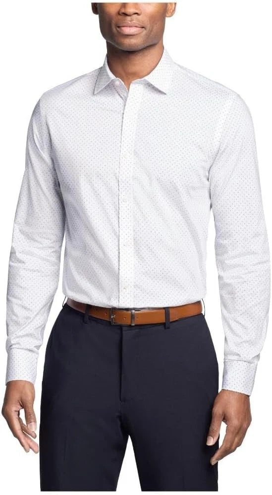 $85 Tommy Hilfiger Men's Regular Fit Twill Dress Shirt, White Multi M 15.5 34/35