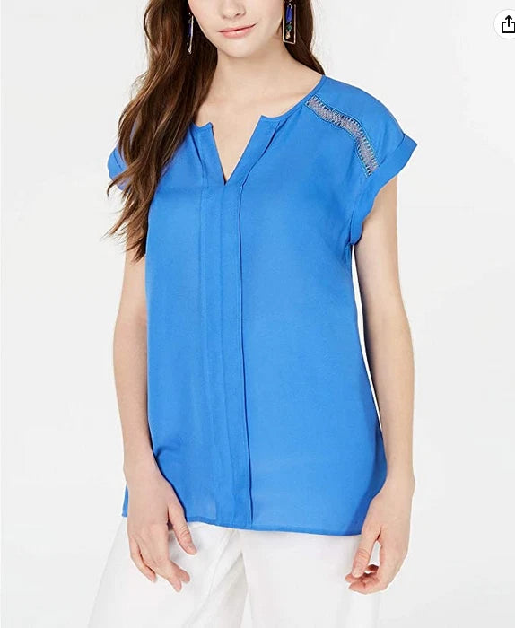 BCX Juniors' Crochet-Trim Top Blue Size XL