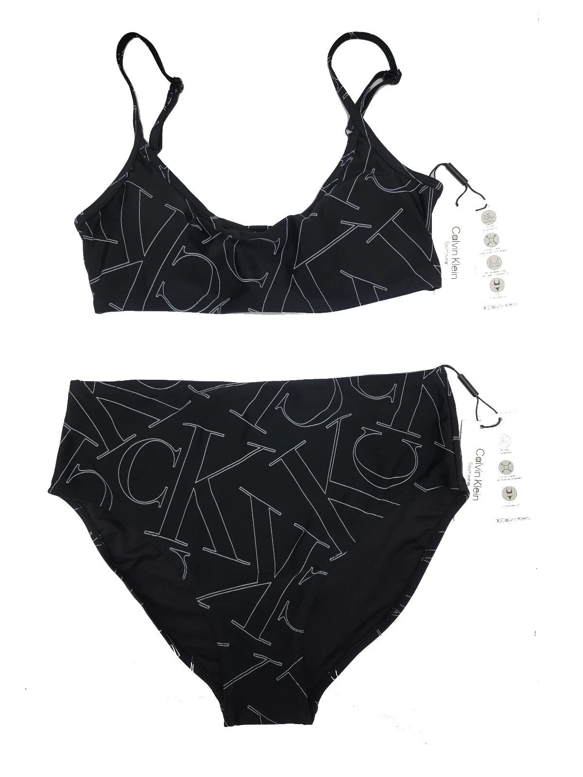 $116 Calvin Klein Swimwear Women UPF50+ Stretch Bikini Top & Bottom Set Black L