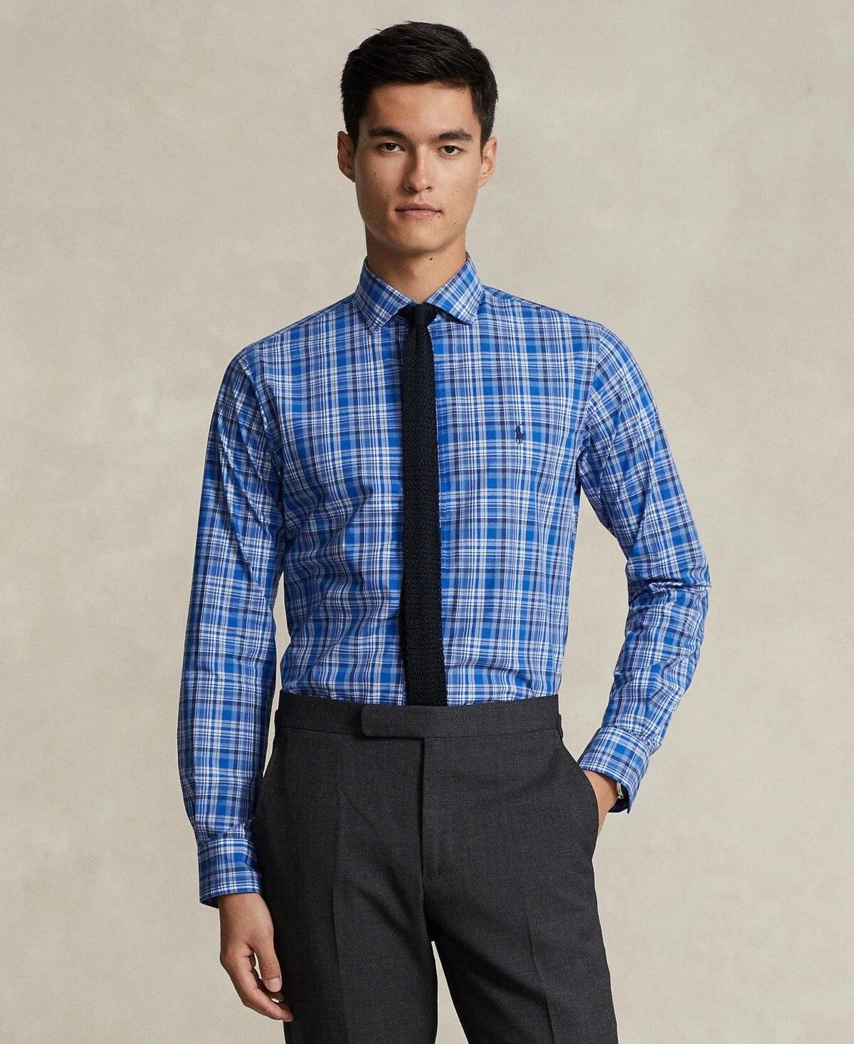 $125 POLO RALPH LAUREN Classic Fit Plaid Stretch Poplin Shirt, Blue Multi, 2XL
