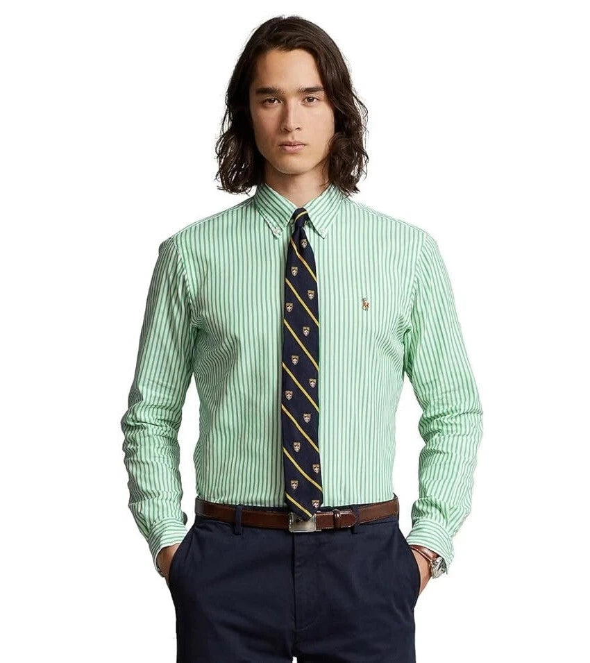 $125 POLO RALPH LAUREN Mens Classic Oxford Button Down Green White Stripe 2XL