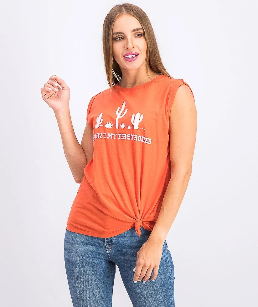 Love Tribe Juniors' Rodeo Knot-Front Graphic Tank Top, Burnt Sienna