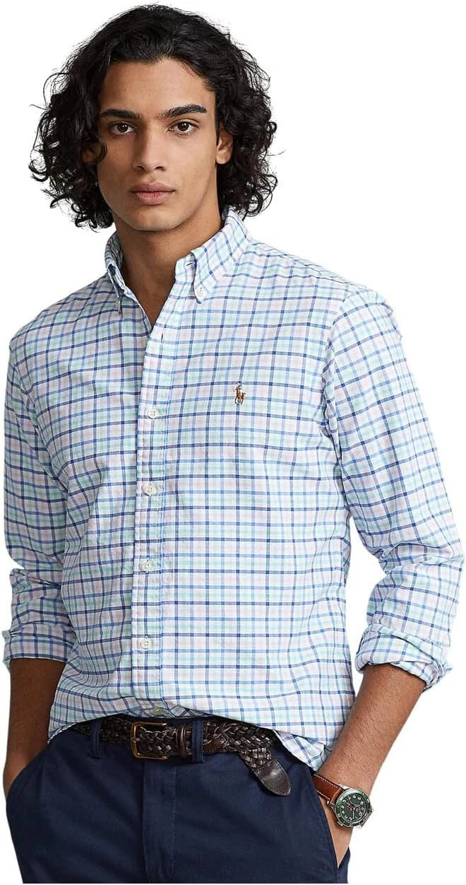 $125 Polo Ralph Lauren Classic Fit Oxford Shirt Blue/Green/New Rose Multi S