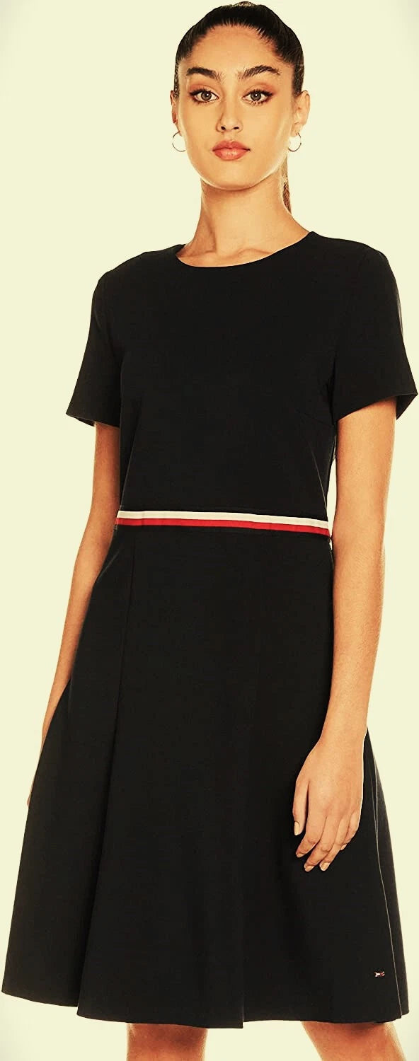 $119 Tommy Hilfiger Women's Adaptive Short Sleeve Fit & Flare Dress Black