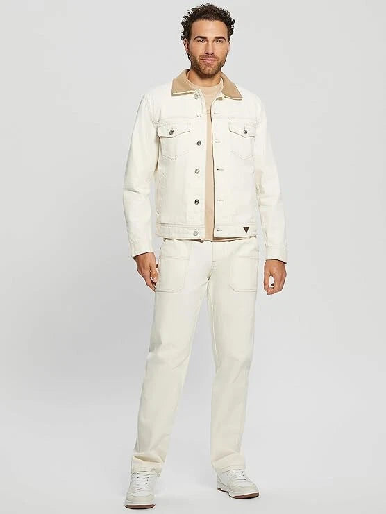 $118 GUESS Men's Mason Straight Regular Fit Jeans Pearl White, 32WX32L