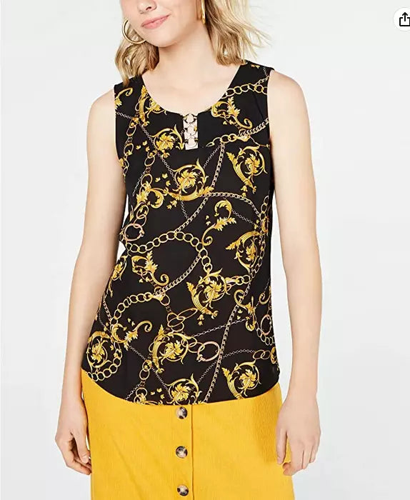 BCX Juniors' Printed Hardware-Detail Top Black Size XS