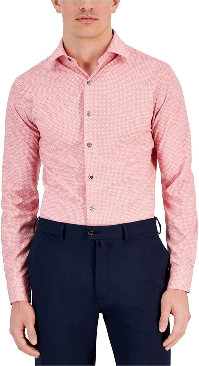$65 Alfani Men's Slim fit Dress Shirt Pink Medallion    S 14-14.5 32/33
