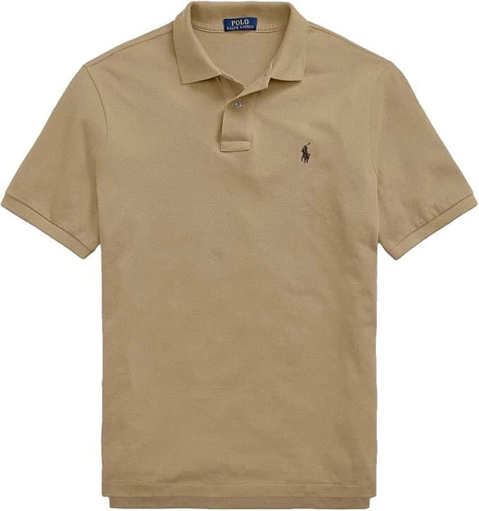 $110 POLO RALPH LAUREN Men Custom Fit Mesh Pony Logo Shirt (L, LuxuryTan)