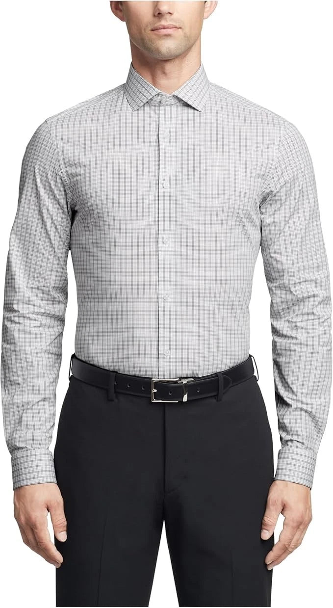 CALVIN KLEIN Men’s Wrinkle Free Stretch Dress Shirt,Grey, 17.5in, 32-33